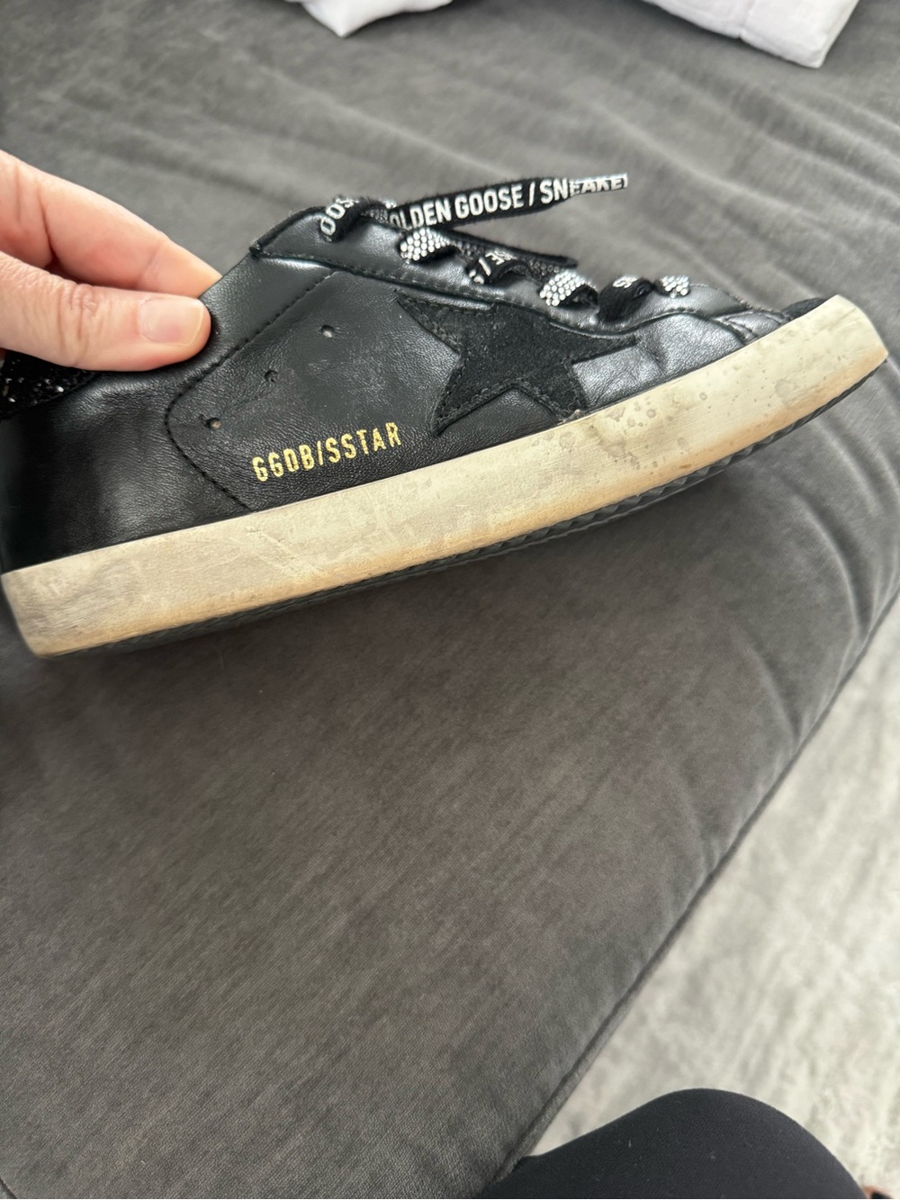 Golden Goose Women's Black Leather Super-Star Sneakers with Glitter Heel - Picture 7 of 9